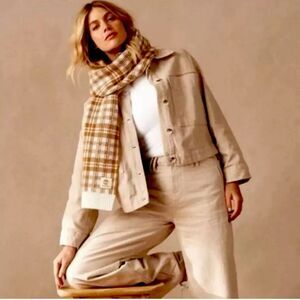 NWT Timberland Scarf Wheat Plaid One Size Winter Fall Logo
